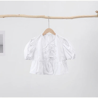 Bluse mit Leopardenmuster, Puffärmel und Schleifenakzent