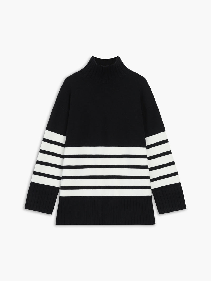 Miss Paris Mock Neck gestreifter Pullover