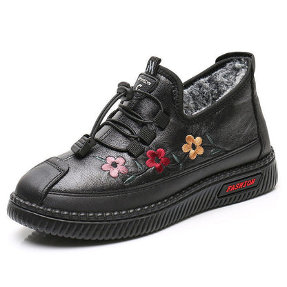 Bequeme Fleece-gefütterte Wasserdichte Schuhe mit Blumenstickerei