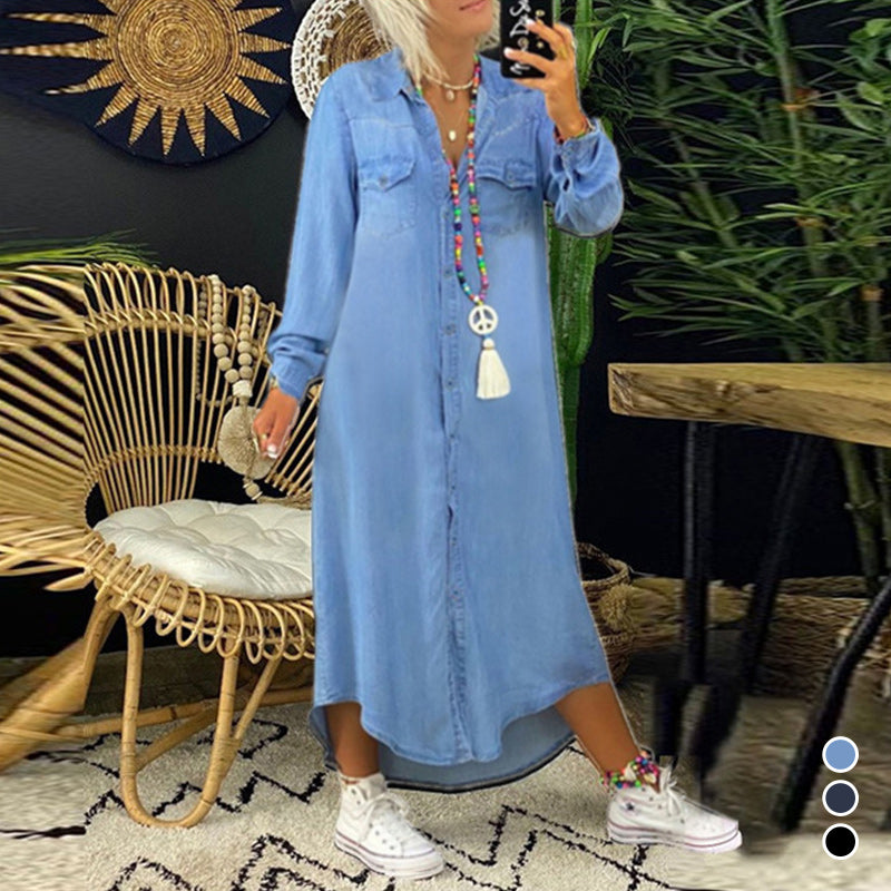 Amira Blue-Kleid mit langen Ärmeln