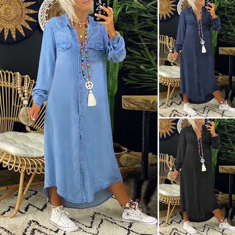Amira Blue-Kleid mit langen Ärmeln