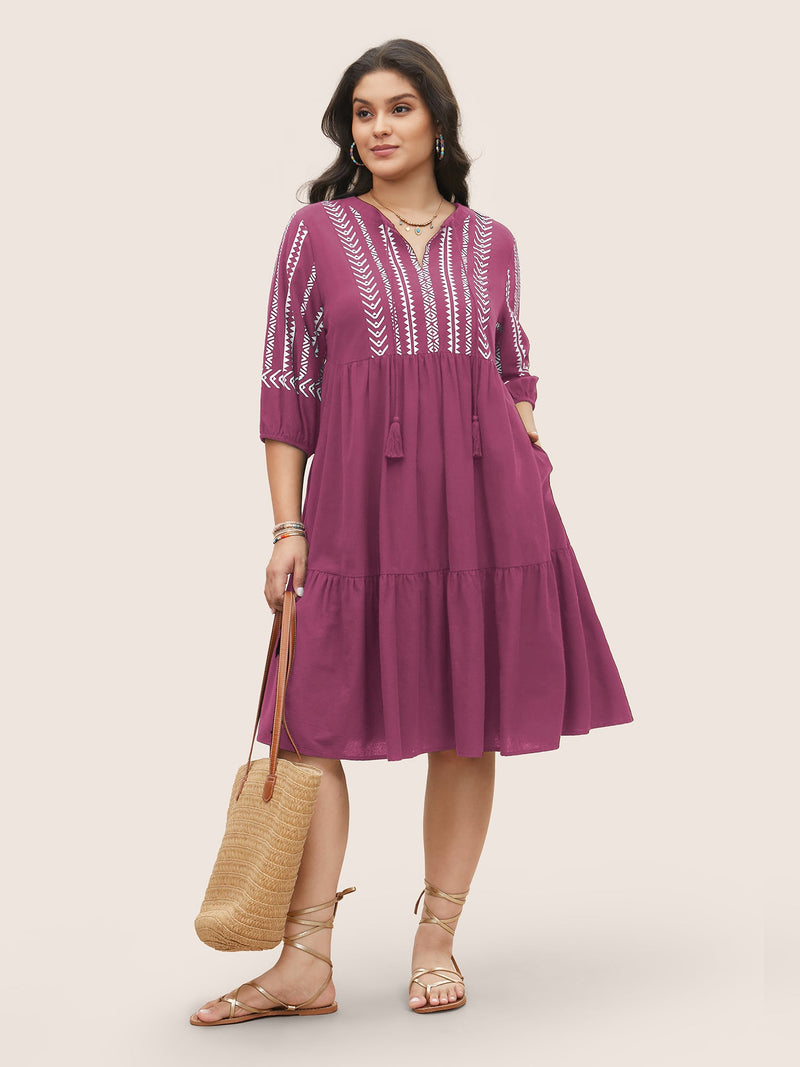 Boho Besticktes Midi-Kleid