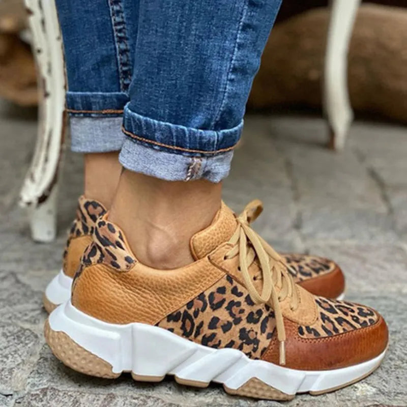 Lily - Lässige vulkanisierte Leopard Sneakers mit dicken Sohlen