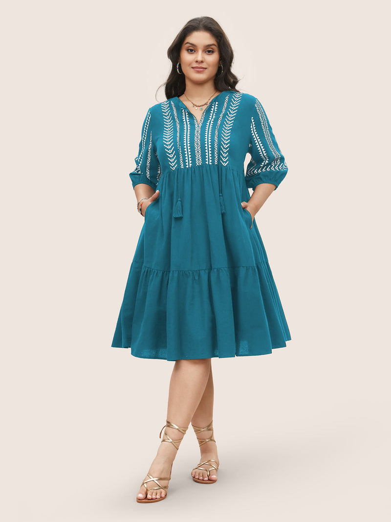 Boho Besticktes Midi-Kleid