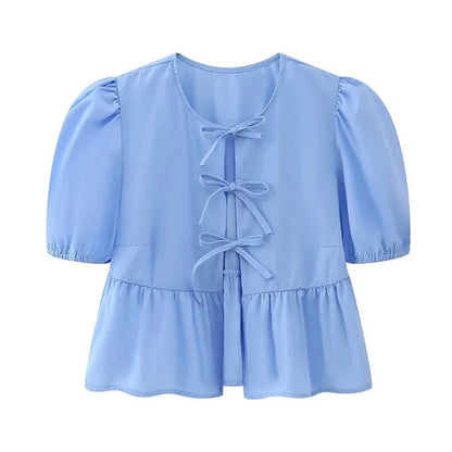 Bluse mit Leopardenmuster, Puffärmel und Schleifenakzent