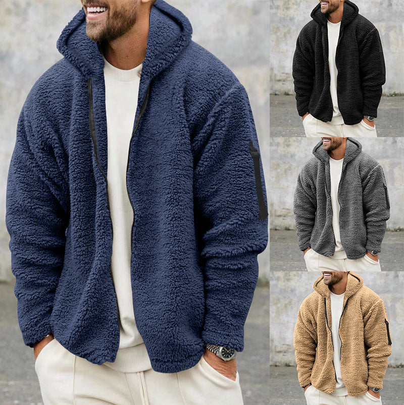 Ben - Herren Fleece-Teddy-Jacke mit Kapuze und Reißverschluss