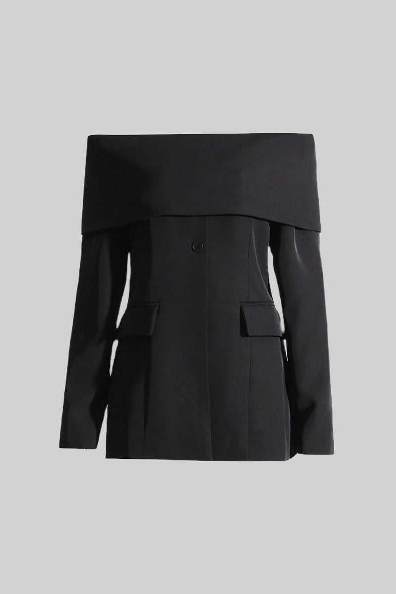 Damen Zweiteiler mit schulterfreiem Blazer, langen Ärmeln und langer Hose