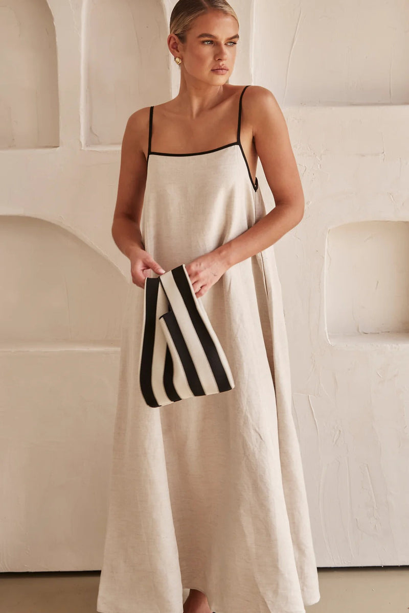 Kontrast Leinen Maxi-Kleid