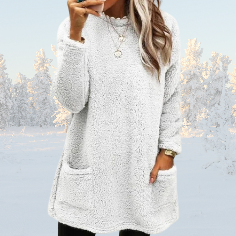 Beate - Warmer langer Pullover mit Sherpa-Fleece für Damen