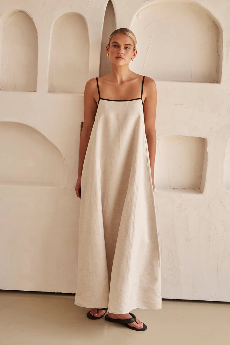 Kontrast Leinen Maxi-Kleid