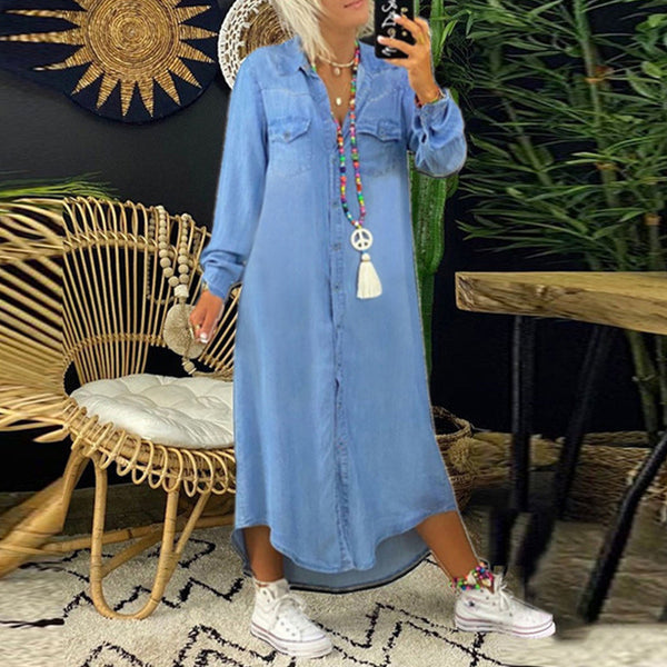 Amira Blue-Kleid mit langen Ärmeln