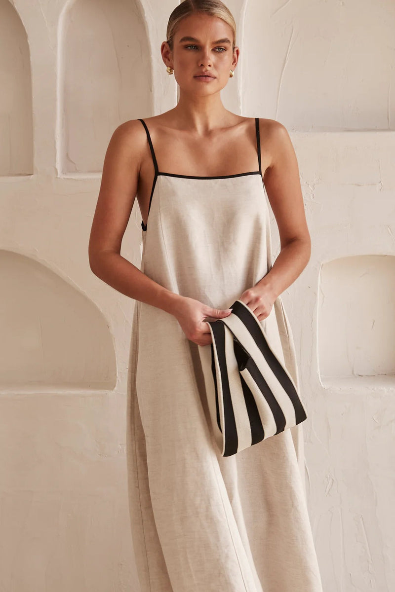 Kontrast Leinen Maxi-Kleid