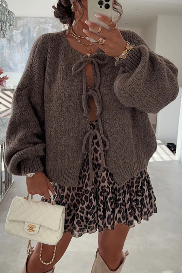 Gemütlicher V-Ausschnitt Strickpullover mit Schnürung
