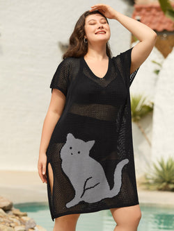 Ausschnitt Transparente Badeanzugüberwurf mit Katzenmuster