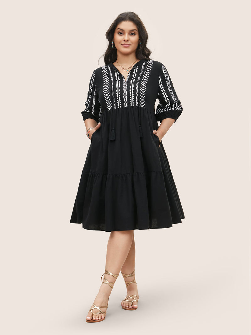 Boho Besticktes Midi-Kleid