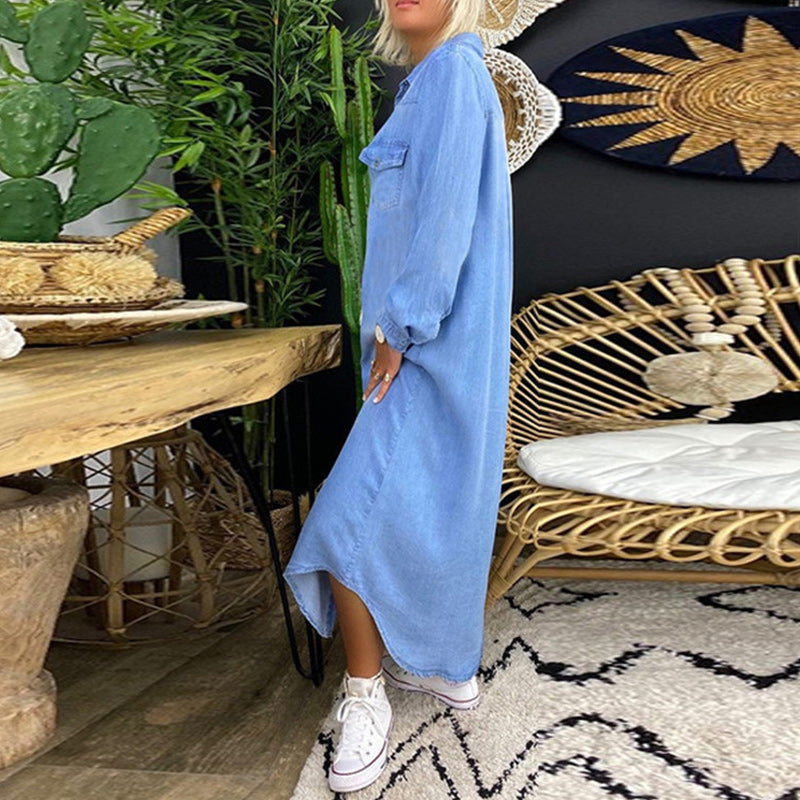 Amira Blue-Kleid mit langen Ärmeln