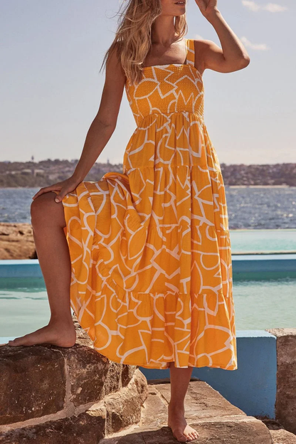 Bedrucktes Trägerkleid mit Patchwork im urbanen Stil