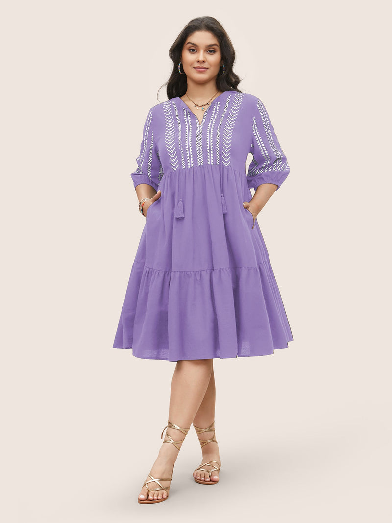 Boho Besticktes Midi-Kleid