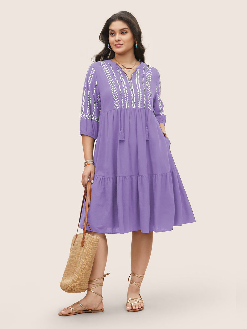 Boho Besticktes Midi-Kleid
