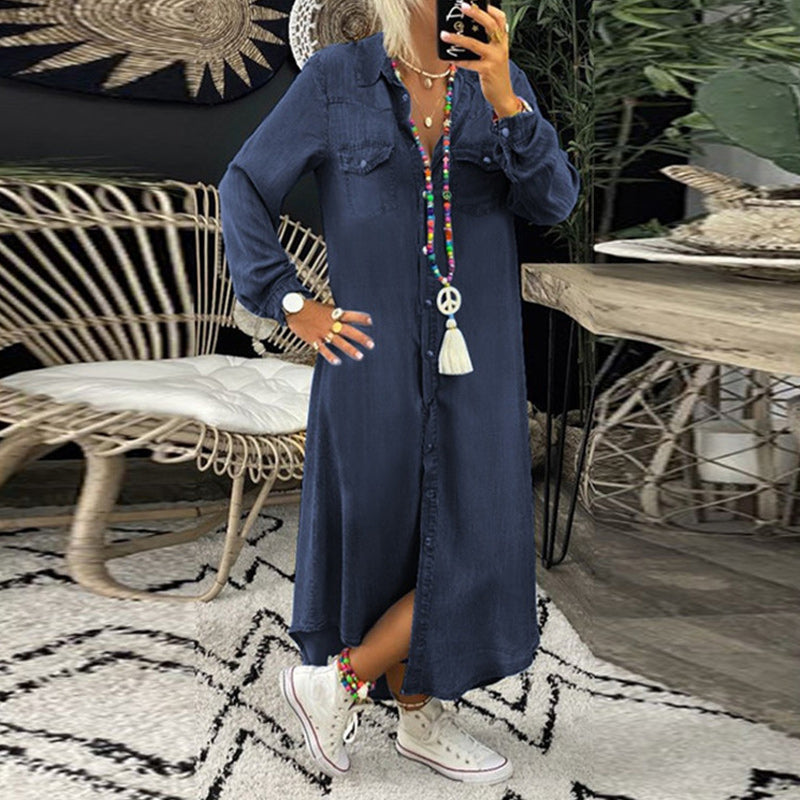 Amira Blue-Kleid mit langen Ärmeln