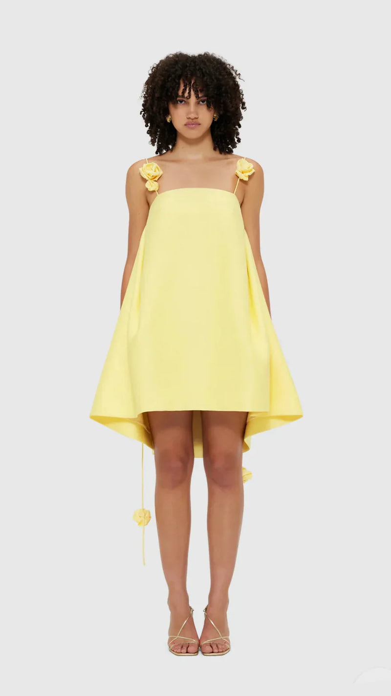 Verspielt und schmeichelhaft Silhouette 3D Rosen Drapierung Träger A-Linie Mini Kleid