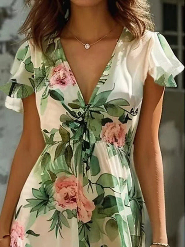 Sommerliches Blumenkleid mit Rüschensäumen und elegantem Regular Fit