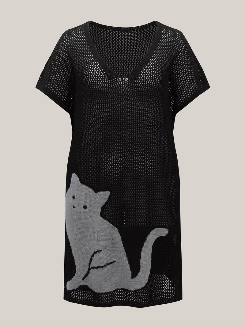 Ausschnitt Transparente Badeanzugüberwurf mit Katzenmuster
