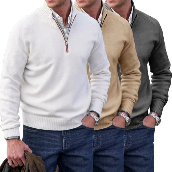 Albert - Herren Kaschmir Basic Pullover mit Reißverschluss