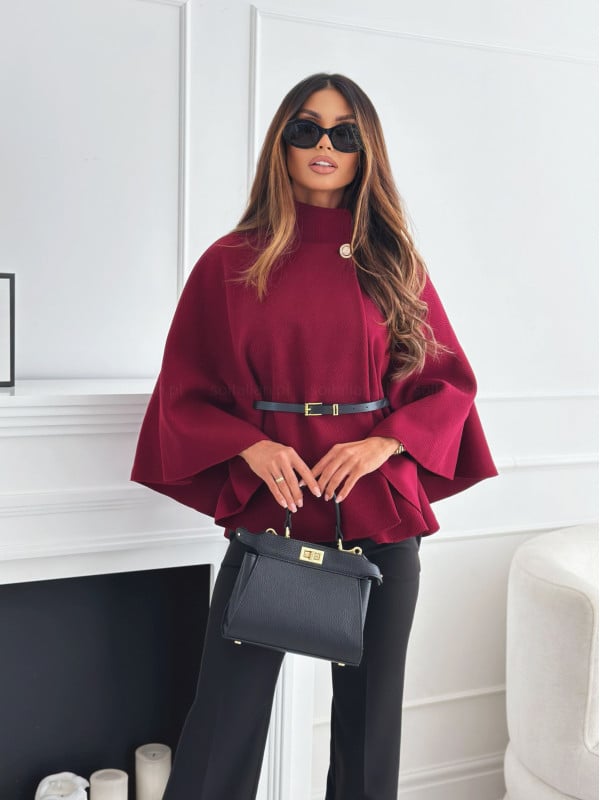 Lineo  Eleganter einfarbiger Woll-Cape-Mantel mit Gürtel