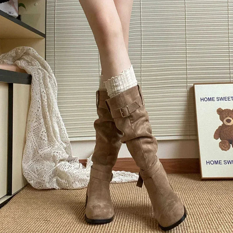 Gefaltete Western-Plateau-Stiefel mit Absatz für Damen