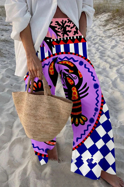 Hosen mit maritimem Print, elastischem Bund, lockerem Schnitt und Taschen