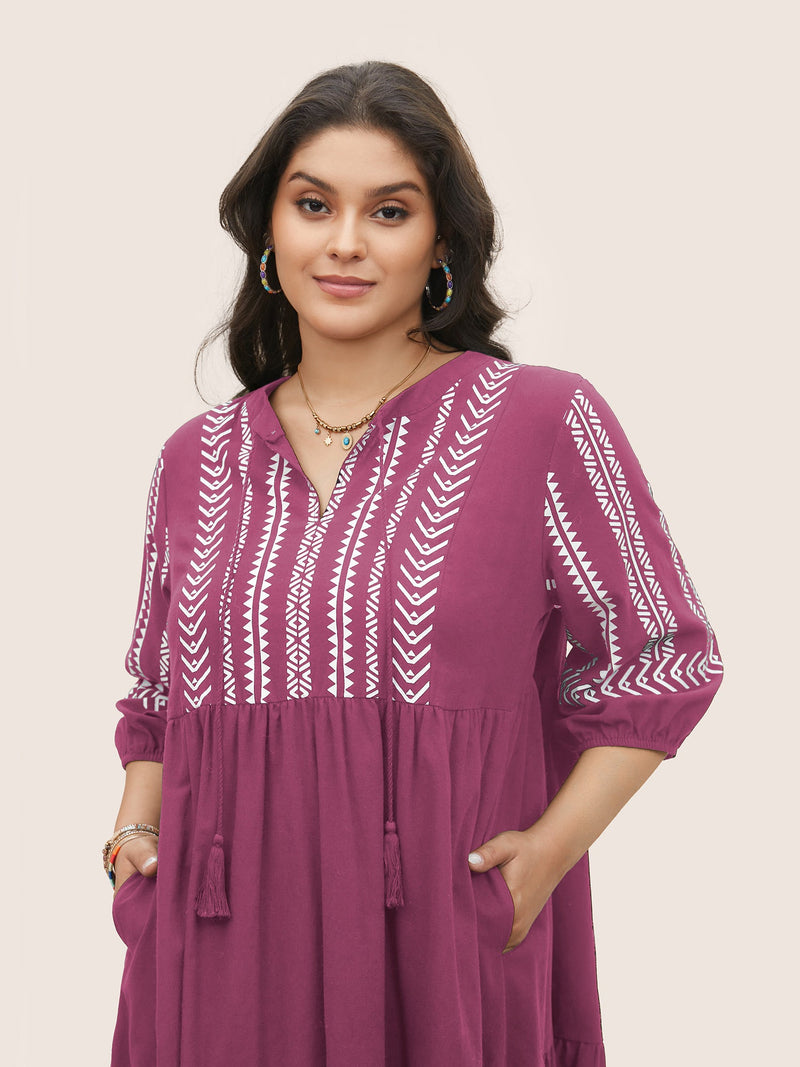 Boho Besticktes Midi-Kleid