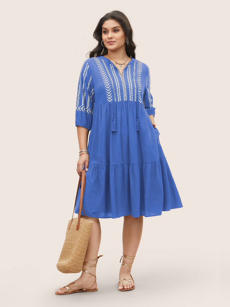 Boho Besticktes Midi-Kleid