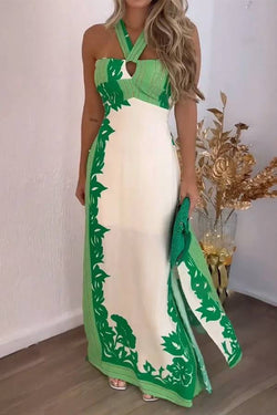 Tropische Eleganz Halter-Maxikleid