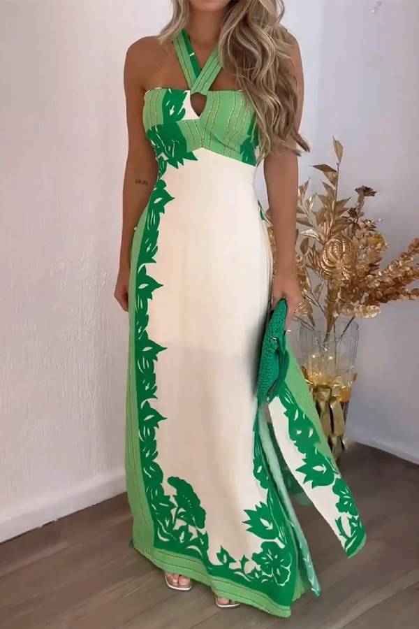 Tropische Eleganz Halter-Maxikleid
