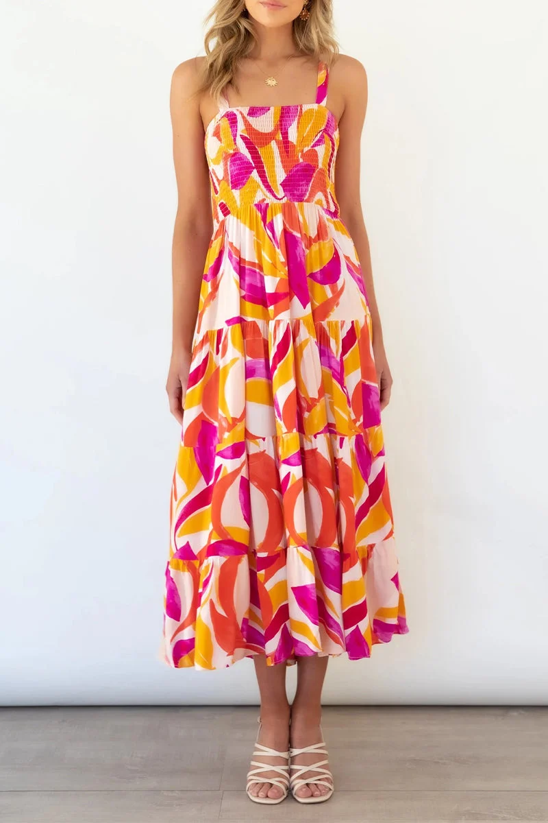 Bedrucktes Trägerkleid mit Patchwork im urbanen Stil