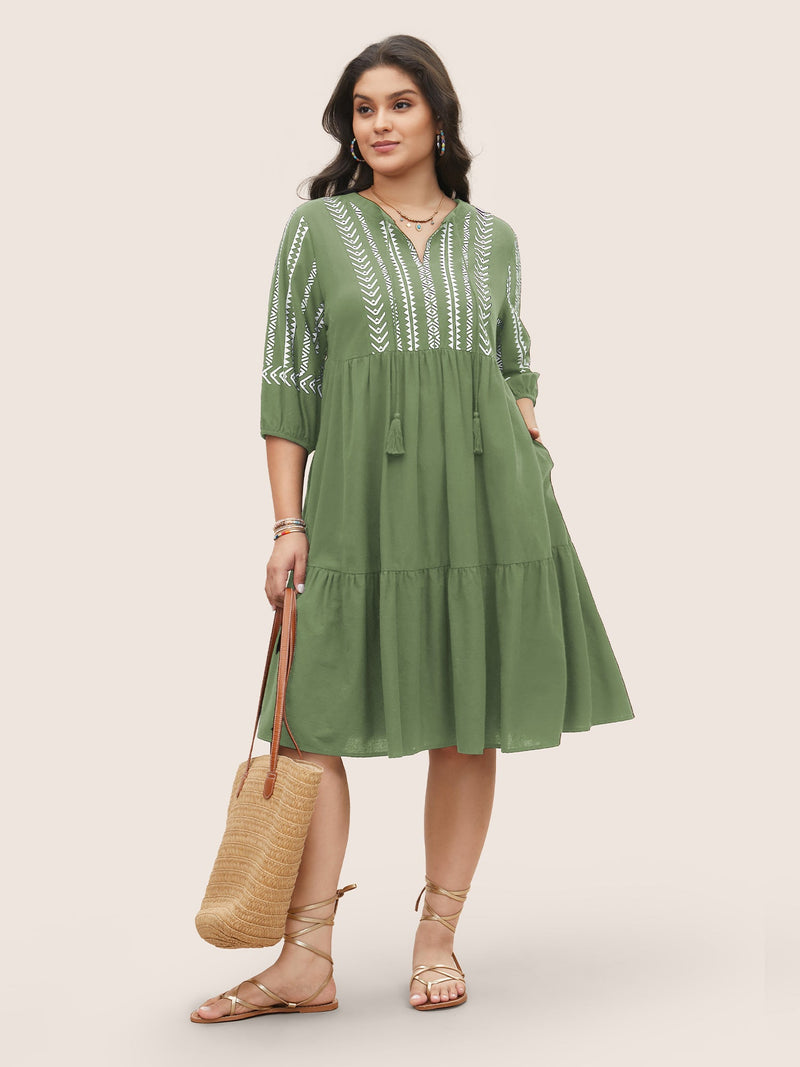 Boho Besticktes Midi-Kleid