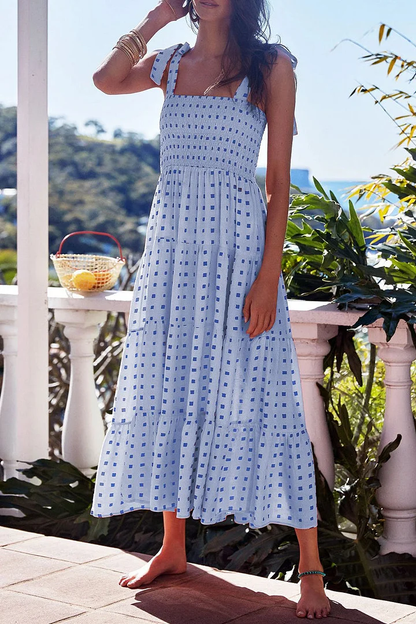 Bedrucktes Trägerkleid mit Patchwork im urbanen Stil