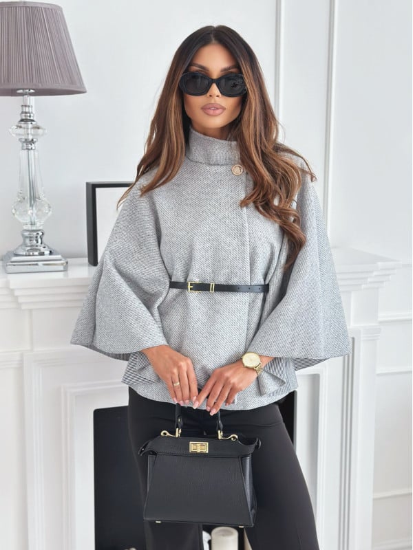 Lineo  Eleganter einfarbiger Woll-Cape-Mantel mit Gürtel