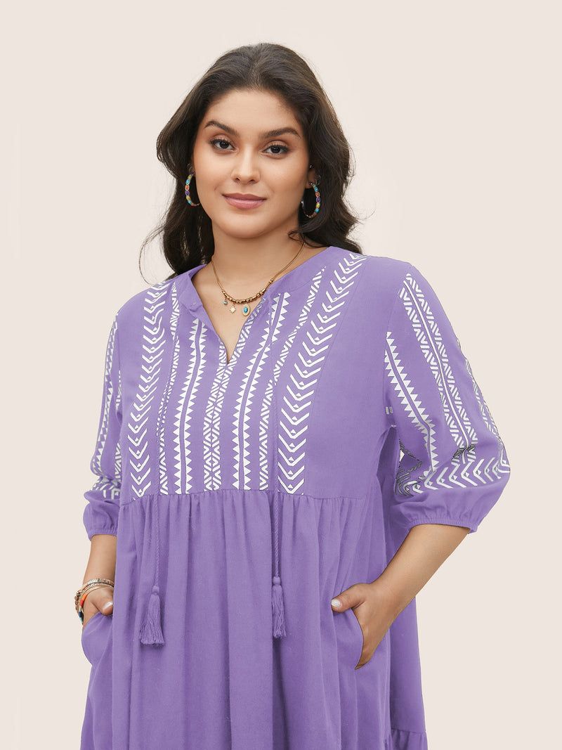Boho Besticktes Midi-Kleid