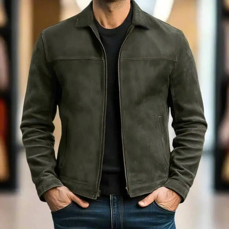 Men's Vintage Stand Collar Bomber Jacket with Zip Pockets