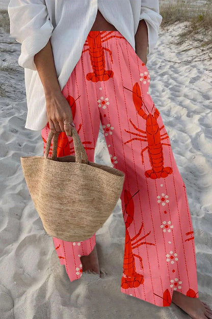 Hosen mit maritimem Print, elastischem Bund, lockerem Schnitt und Taschen