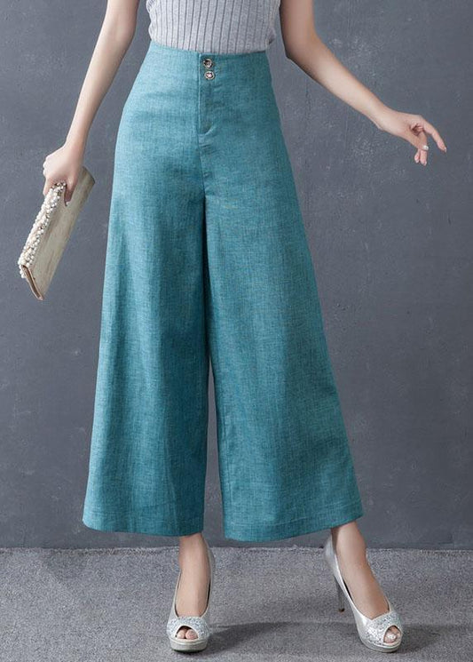 Blaue High-Waist-Hose mit weitem Bein und Knopfdetail für den Herbst