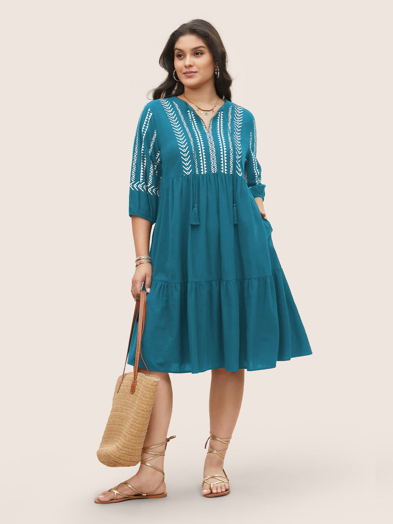 Boho Besticktes Midi-Kleid