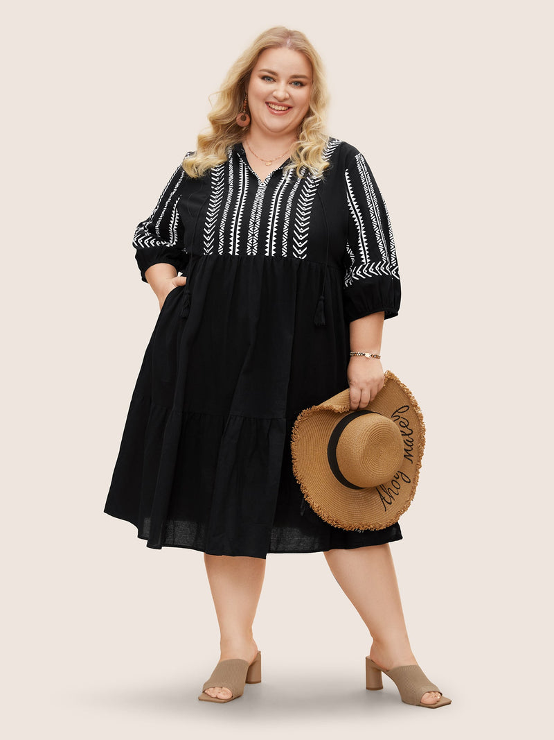 Boho Besticktes Midi-Kleid
