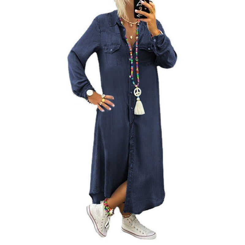 Amira Blue-Kleid mit langen Ärmeln
