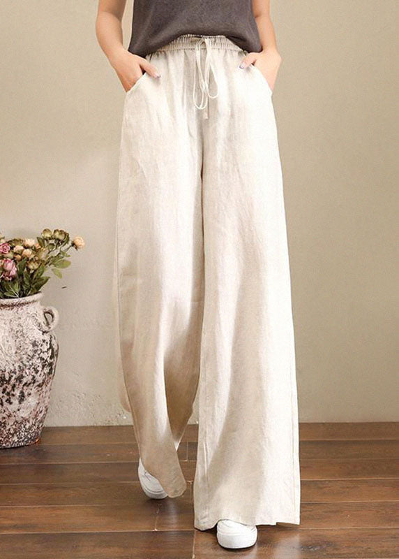 Leinenhose in französischem Grau mit weitem Bein, elastischem Bund und Taschen
