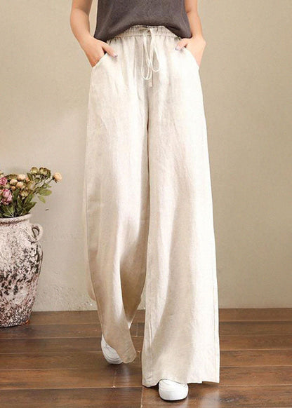 Leinenhose in französischem Grau mit weitem Bein, elastischem Bund und Taschen