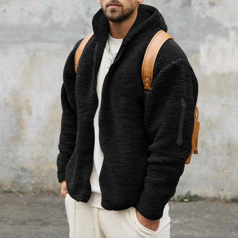 Ben - Herren Fleece-Teddy-Jacke mit Kapuze und Reißverschluss