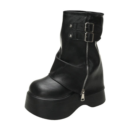 Gothic Plateau Schnallen Stiefel mit Reißverschluss bis zur Mitte der Wade
